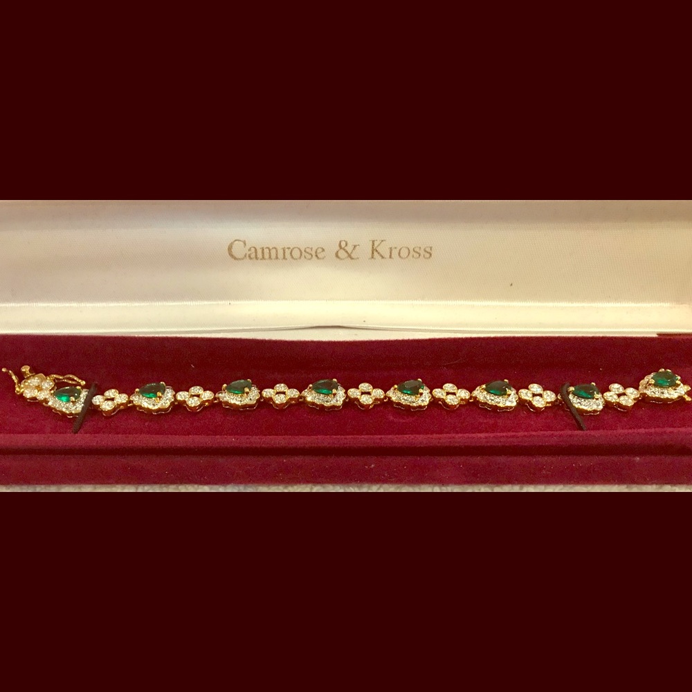 Faux emerald & cz gold plated bracelet